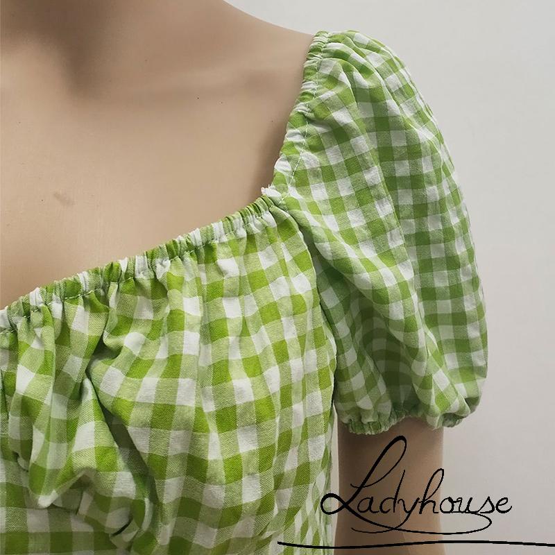 Áo Croptop Tay Ngắn Phồng Cổ Vuông Hở Lưng Phối Khóa Kéo Thời Trang Mùa Hè Cho Nữ