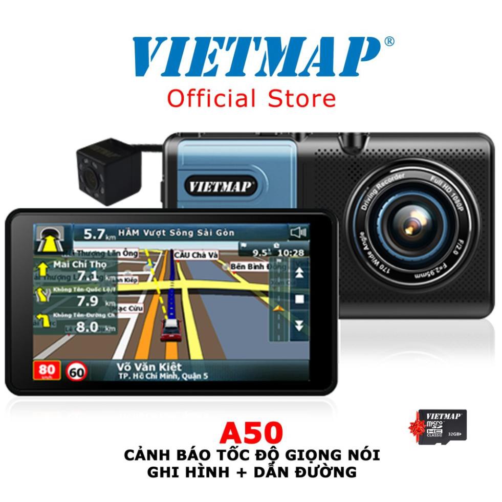 VIETMAP A50 - Camera Hành Trình Ô Tô Trước Sau + Dẫn Đường GPS + Thẻ 32GB