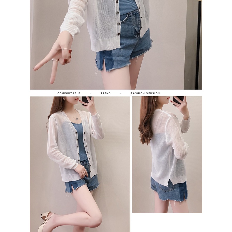 Áo khoác Cardigan dệt kim dài tay chống nắng đơn giản ngọt ngào cho nữ