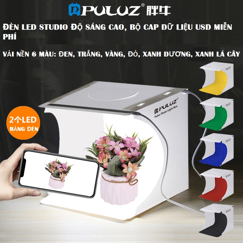 Bộ đạo cụ chụp ảnh sản phẩm cho shop, có đèn LED, studio thu nhỏ, có nhiều phông nền.