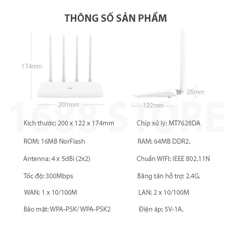 Bộ Phát Wifi Router 4C Xiaomi 4 Râu Chính Hãng Modem WiFi Xiaomi 4C, Cục Phát Wifi Khuếch Đại