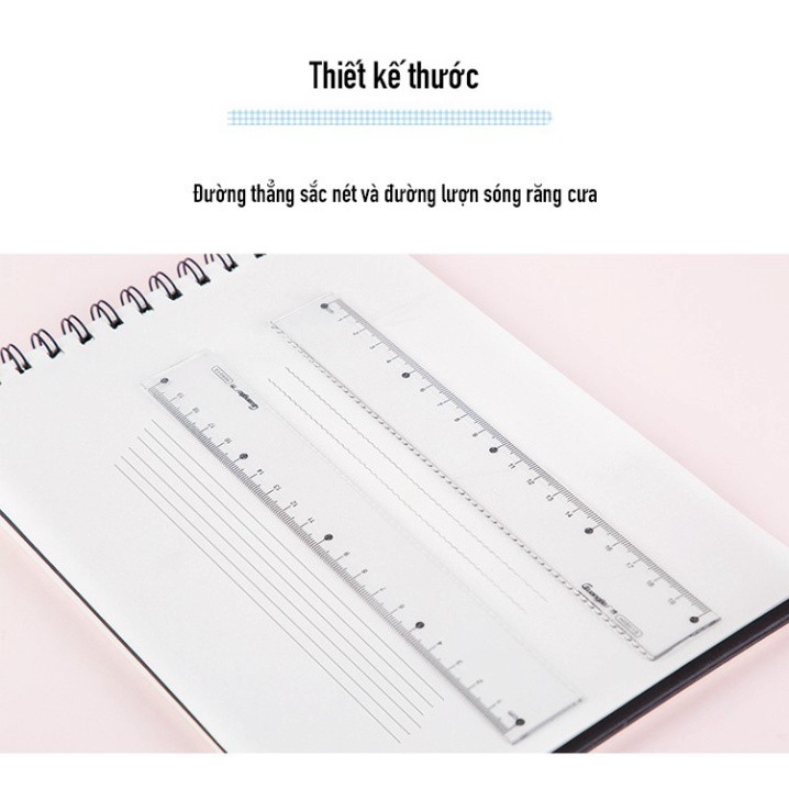 Thước kẻ 15cm/20cm trong suốt có răng cưa GuangBo H05012/ H05013