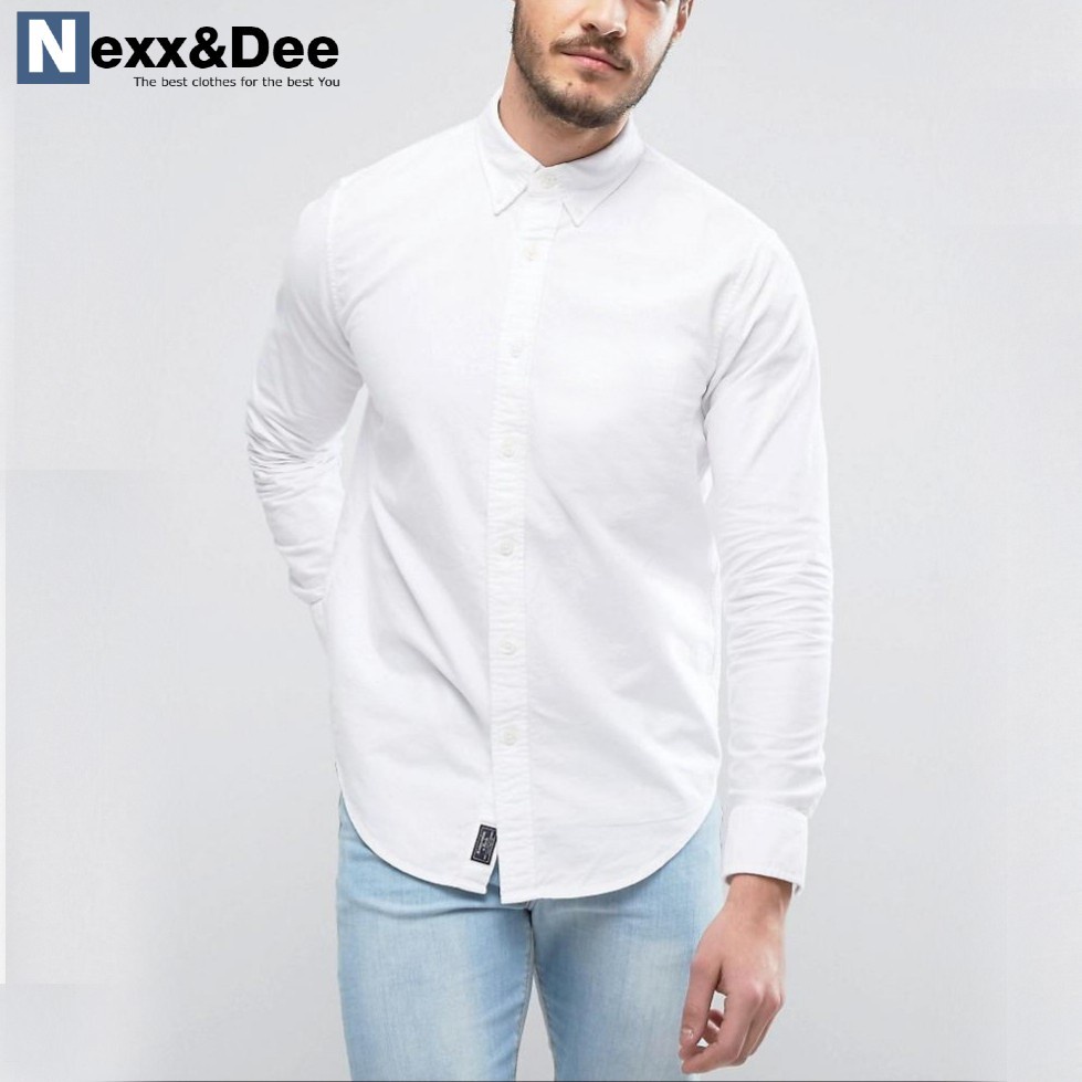 Áo sơ mi nam tay dài màu trắng công sở vải oxford denim Nexx&Dee -SM03