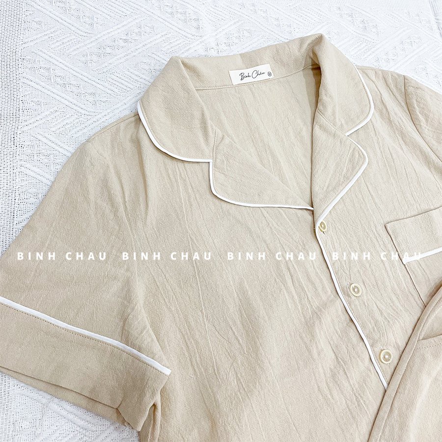 Bộ Pijama Xinh, Đồ Ngủ Dễ Thương Màu Be Chất Vải Cotton Bột - Bình Châu Sleepwear Clothing