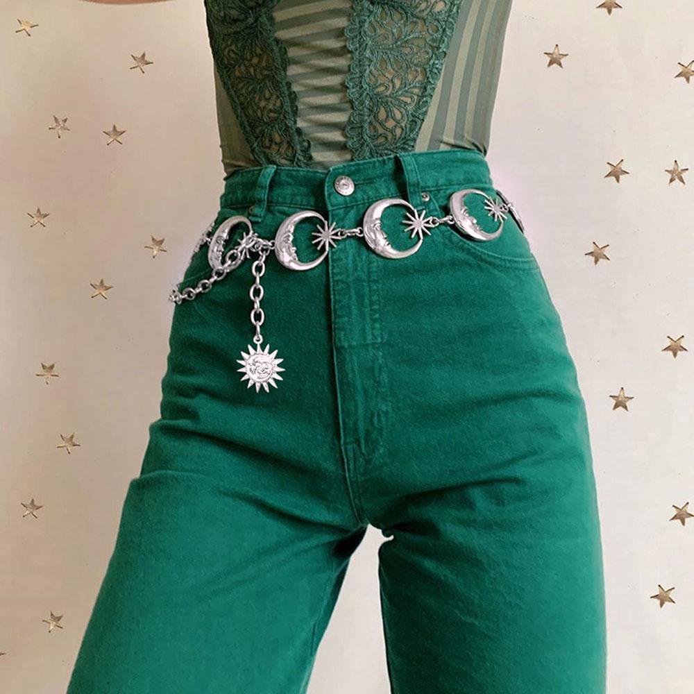 Dây Chuyền Đeo Hông Hình Mặt Trăng Mặt Trời Phong Cách Gothic Punk|Vòng Tay Màu Bạc Thời Trang