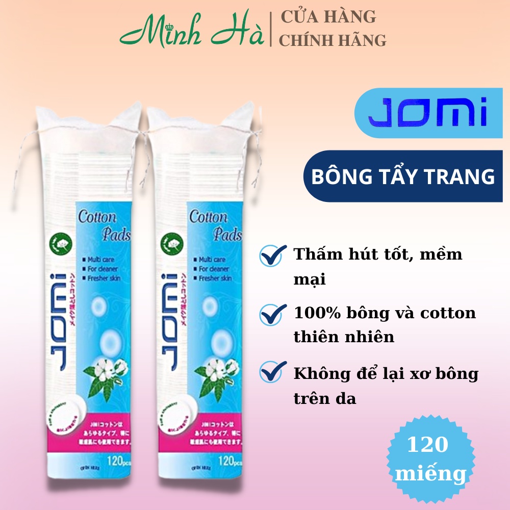 Bông tẩy trang Jomi Cotton Pads 120 miếng tiết kiệm dưỡng chất, không để lại xơ bông trên da