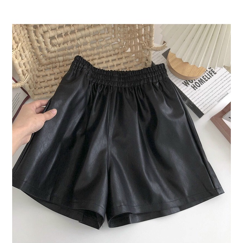 Quần Short Da Màu Đen Phong Cách Cá Tính , Đường Phố
