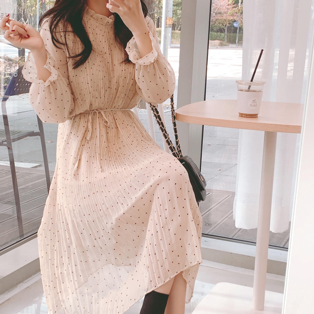 Đầm Chiffon Tay Dài Hoạ Tiết Chấm Bi Dành Cho Nữ 32383