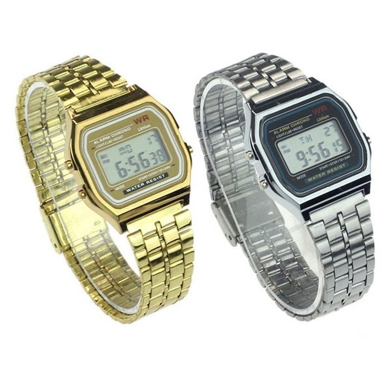 Đồng Hồ Quartz Điện Tử Chống Thấm Nước Chất Liệu Thép Không Gỉ Xi Mạ Có Đèn LED