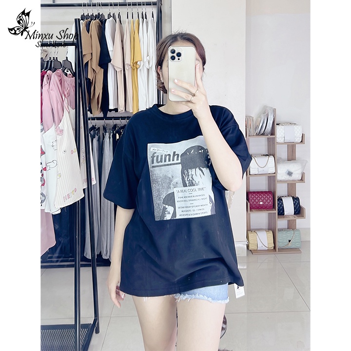 Áo phông nữ, áo thun cotton chất dày đẹp dáng thụng mặc giấu quần in hình chất lừ phom đẹp QCL1 Minxu shop mã AO93
