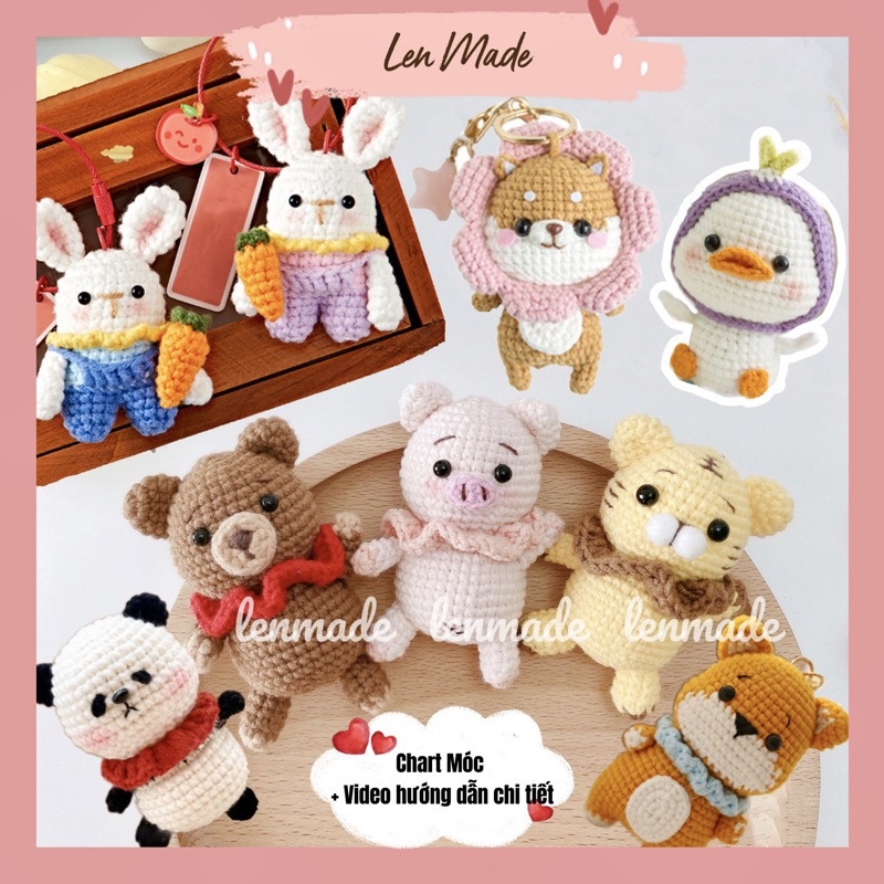 DIY gói nguyên liệu tự làm móc khoá len móc thú chibi nhồi bông amigurumi đáng yêu quà tặng handmade đan thỏ gấu lenmade