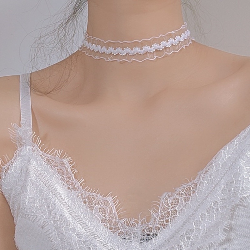 Vòng Cổ Choker Dây Ren Màu Trắng Phong Cách Hàn Quốc Thời Trang