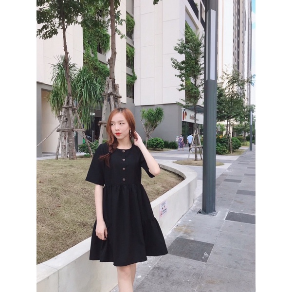 Đầm nút dừa tay ngắn