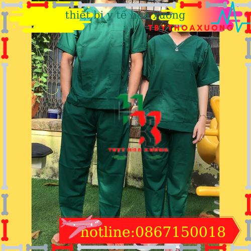 Bộ scrubs bác sĩ, quần áo y tế xanh lá cây nam, nữ các size S M L XL