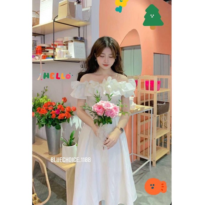 ĐẦM TRỄ VAI PRINCESS TRẮNG FREESIZE