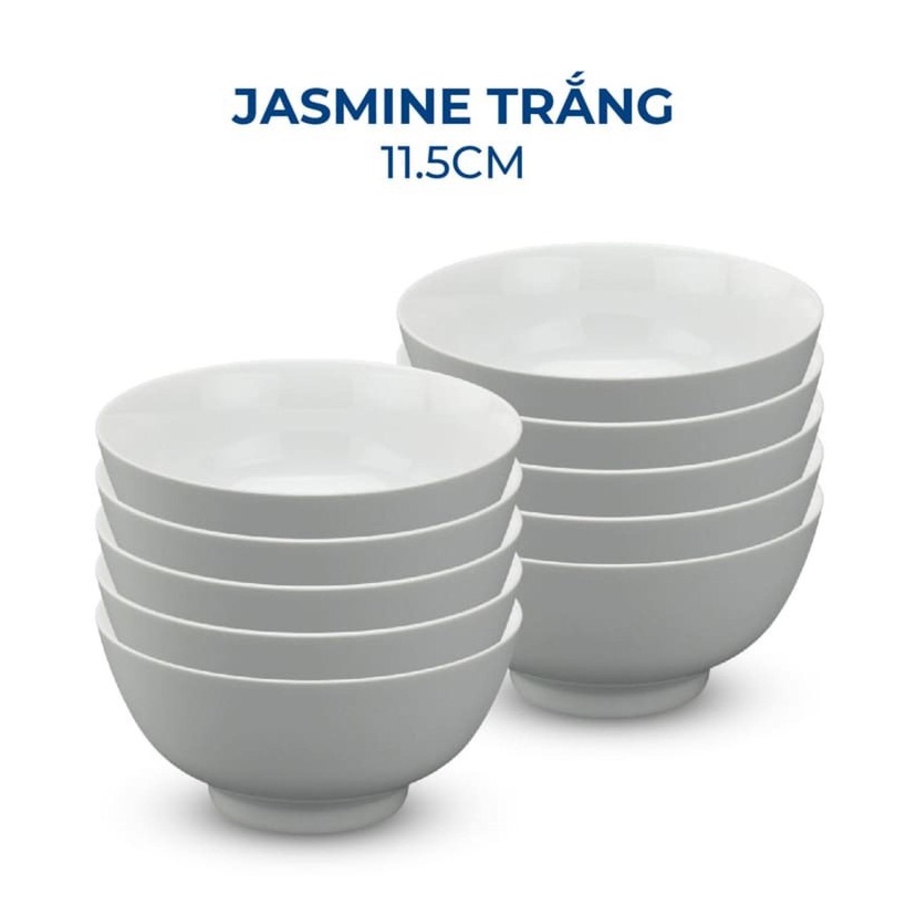 Chén cơm Minh Long Combo 10 - Bộ Chén Bát ăn cơm sứ cao cấp 11.5 cm loại Jasmine Trắng sử dụng trong gia đình