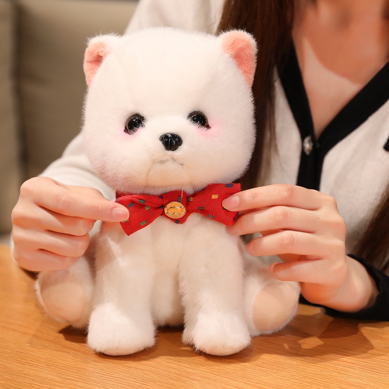 Pomeranian Puppy Doll Đồ chơi sang trọng Mô phỏng Pomeranian Puppy Doll Dễ thương Nơ buộc Cún con Quà tặng cho trẻ em gái và trẻ em Quà tặng sinh nhật Chất liệu mềm mại và thoải mái
