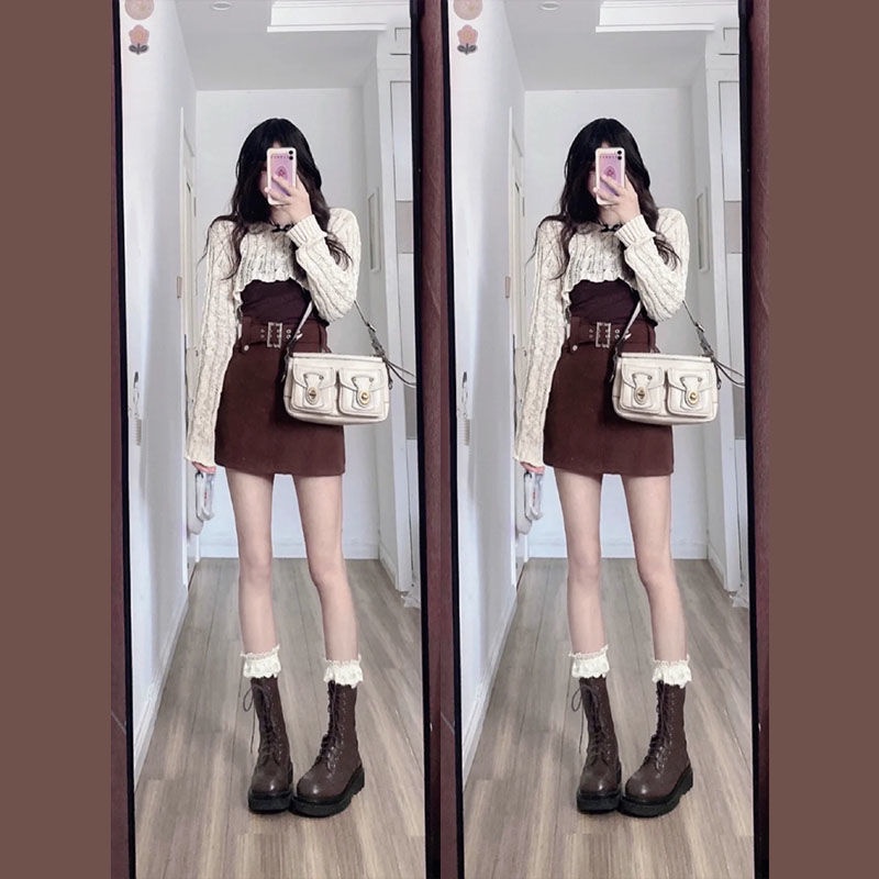 Set Áo Len + Chân Váy Lưng Cao Thời Trang Cho Nữ