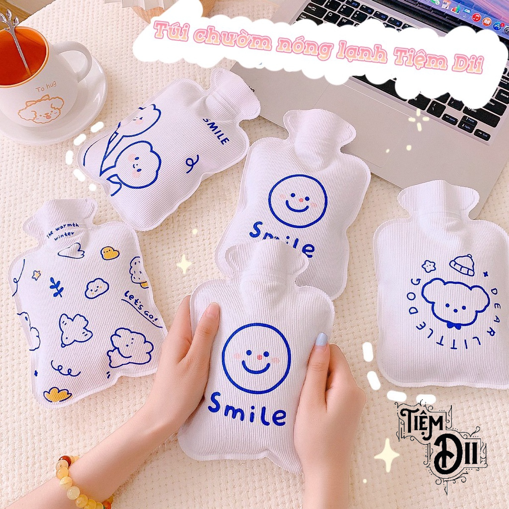 [500ml] Túi Chườm Nóng Lạnh Vỏ Nhung Màu Trắng Tặng Bạn Gái Ngày Dâu Túi Giữ Nhiệt Đổ Nước Dễ Sử Dụng