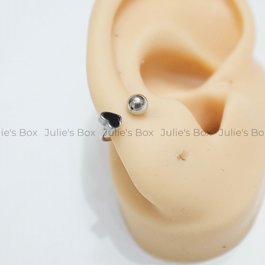 [1 Chiếc] Khuyên Tai Titan Unisex Chữ U Màu Bạc Tim Đen Không Gỉ Sét Không Ngứa Bông Tai Julies Box 66