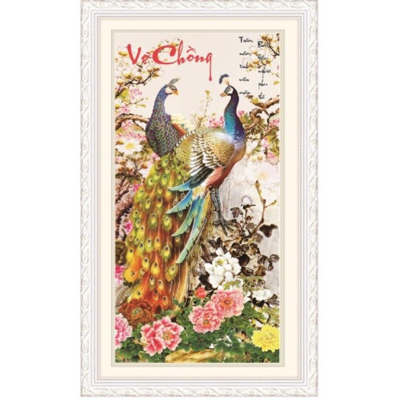 TRANH ĐÍNH ĐÁ Vợ Chồng đôi công hoa mẫu đơn 3D Ailuo AL77762 |80x50 cm| Chưa đính