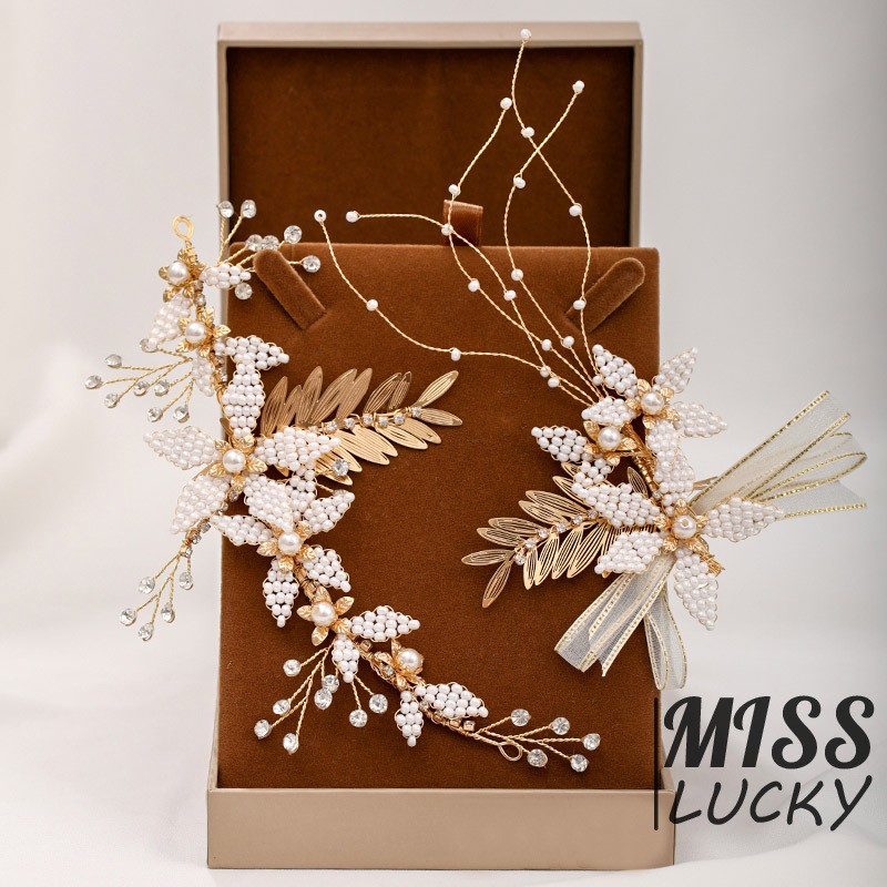 Set kẹp tóc hình bông hoa gắn đá giả và hạt ngọc trai thời trang thanh lịch cho nữ