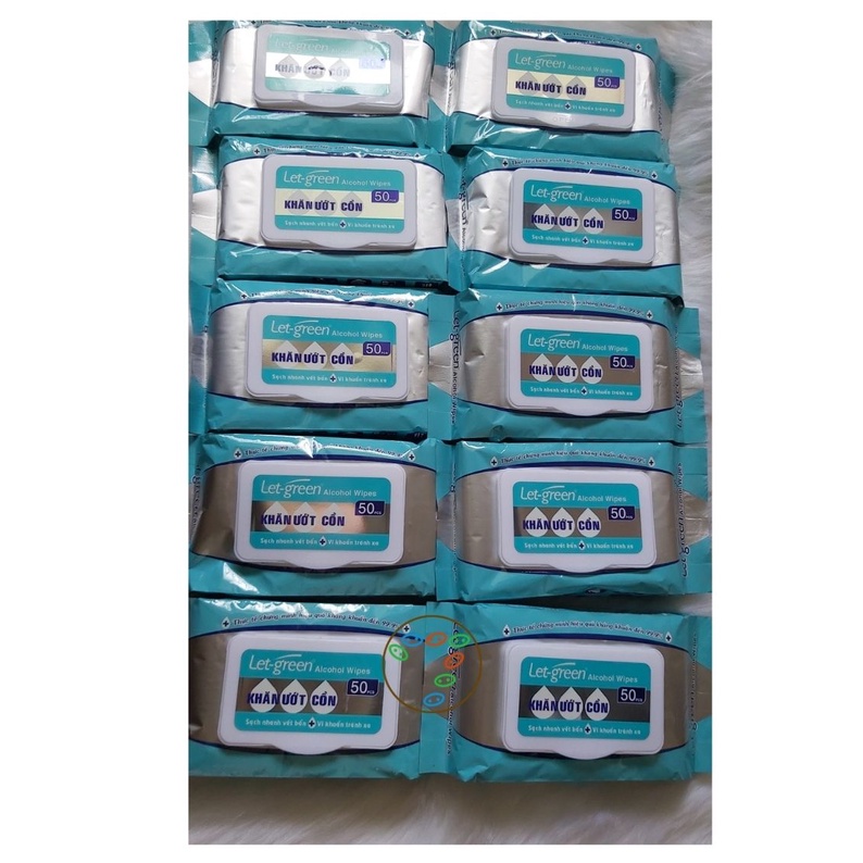 Combo 10 gói Khăn giấy ướt Cồn Let Green 50M