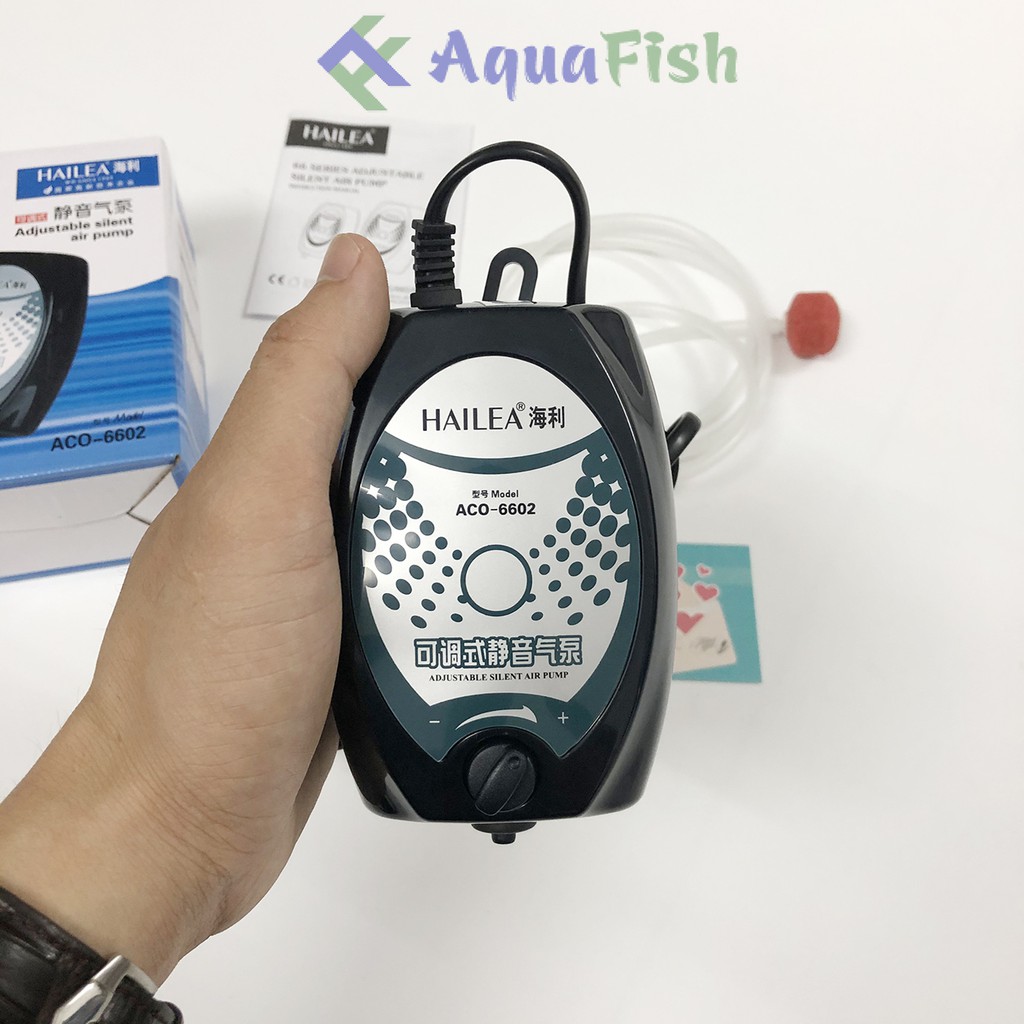 Máy Sủi Khí Oxy 1 Vòi HAILEA ACO-6602 Cho Bể Cá Dưới 150L (máy sục khí oxy chạy êm, tặng kèm 1 dây quả sủi)