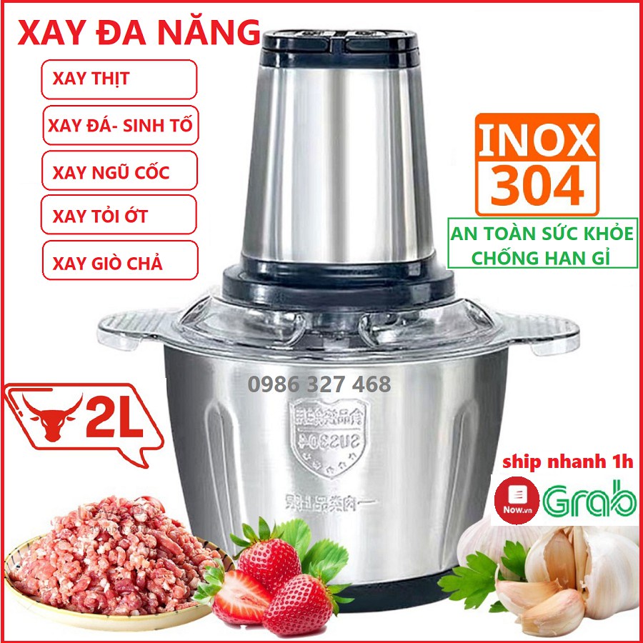 Máy Xay Thịt Cối Inox 304 Công Suất 250W 300W 4 Lưỡi, Máy Xay Thịt, Giò Chả, Tỏi Ớt Công Suất Lớn