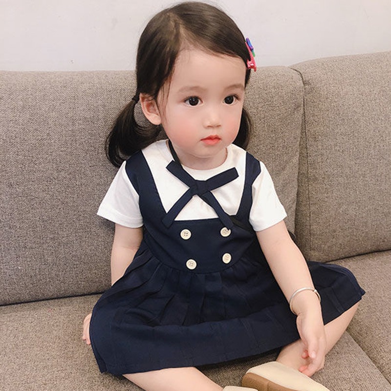 Trẻ em mùa hè Cô gái ăn mặc dễ thương kẻ sọc dưới ngắn tay Váy công chúa trẻ em