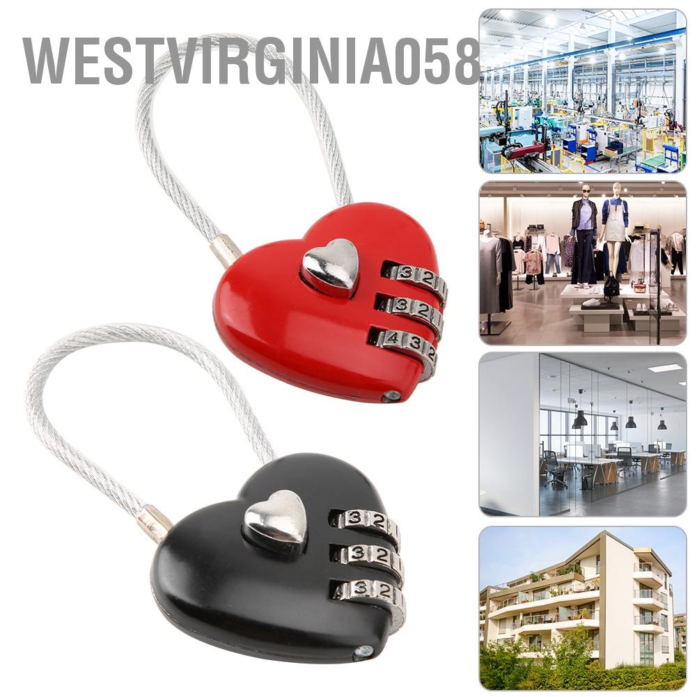 Westvirginia058 Heart Shape 3 Digit Code Combination Luggage Bag Lock Password Security Couple Padlock