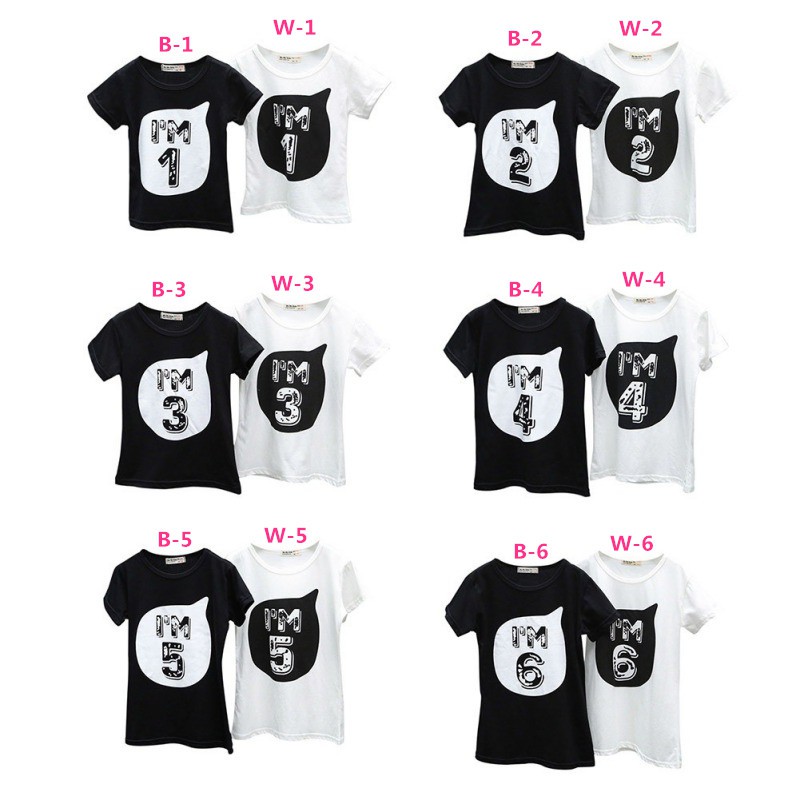 Áo thun màu trắng / đen in số cho bé