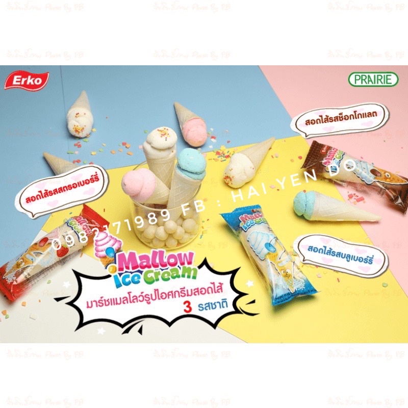 Kem ốc quế khô nhân marshmallow Thái