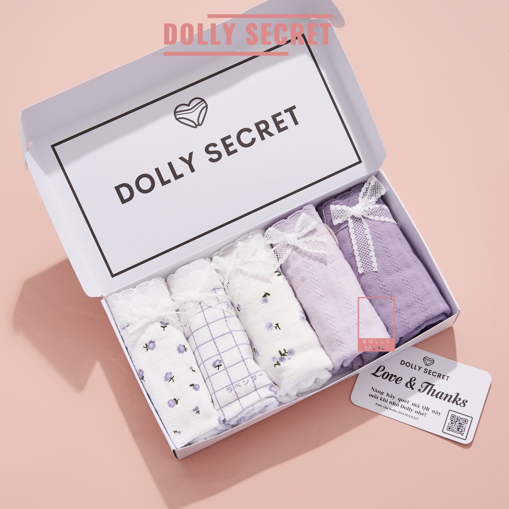 Quần lót nữ DOLLY SECRET quần chip nữ cotton kháng khuẩn cao cấp tone màu tím dễ thương họa tiết kẻ hoa QL044