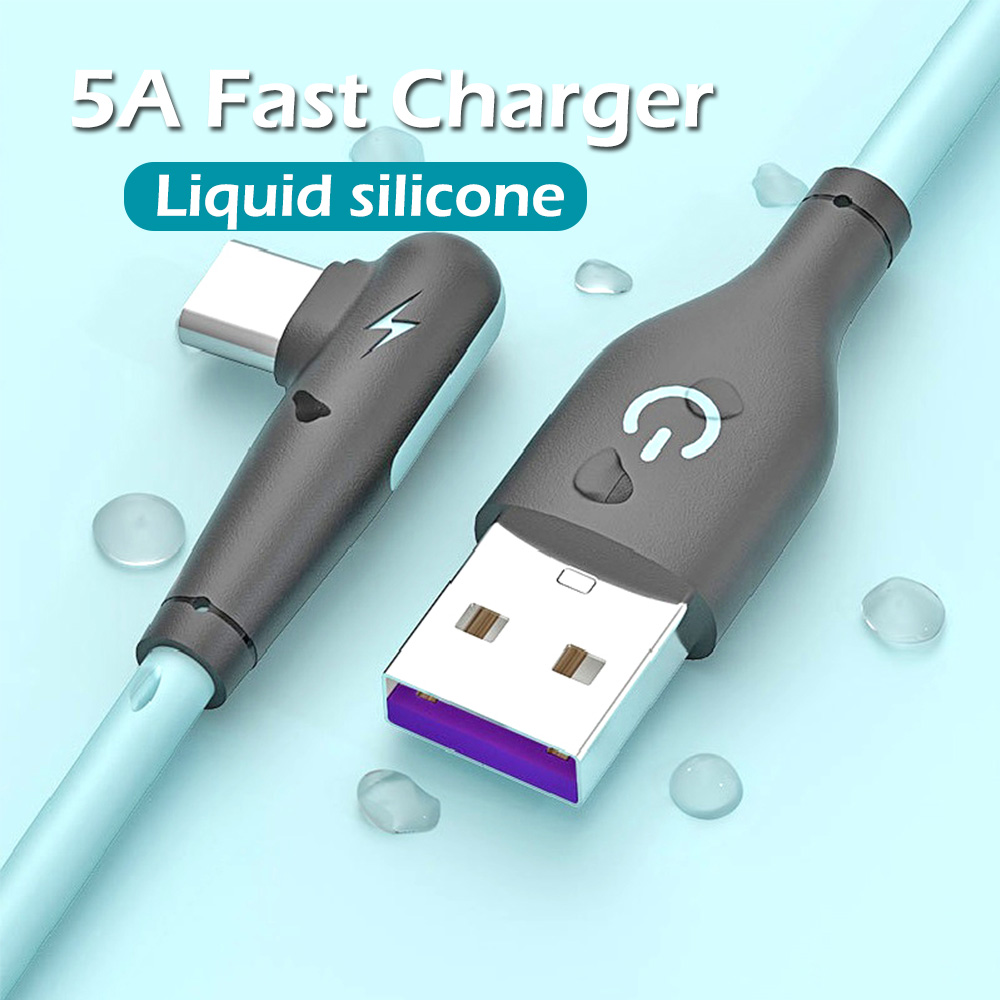 Cáp sạc nhanh USB type C 3A chất liệu silicon dẻo đầu góc 90 độ cho điện thoại di động