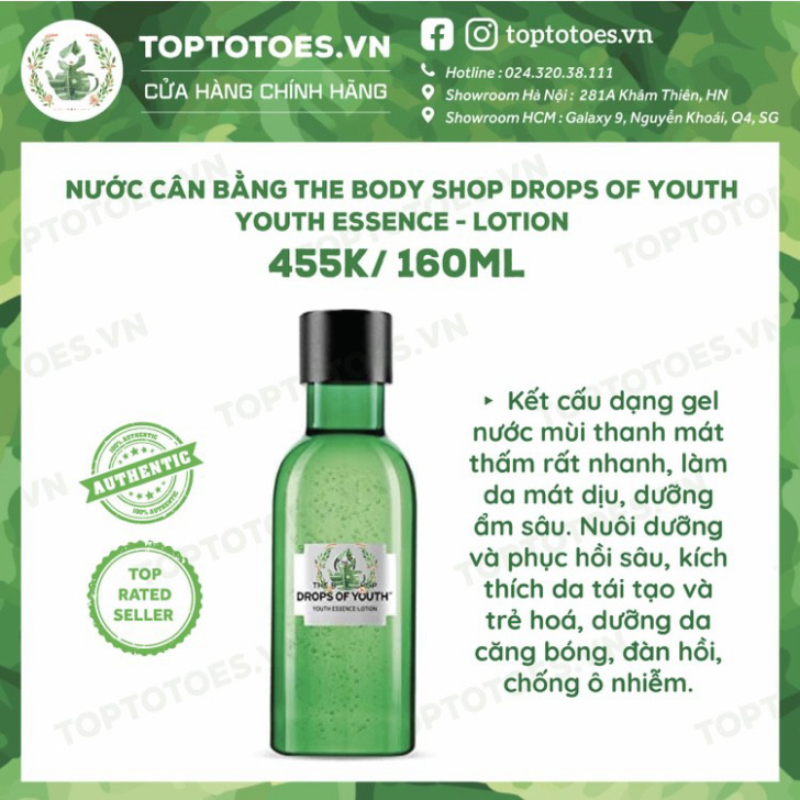 CHI ÂN HÈ Essence - Lotion The Body Shop Drops Of Youth phục hồi, trẻ hoá da và chống ô nhiễm CHI ÂN HÈ