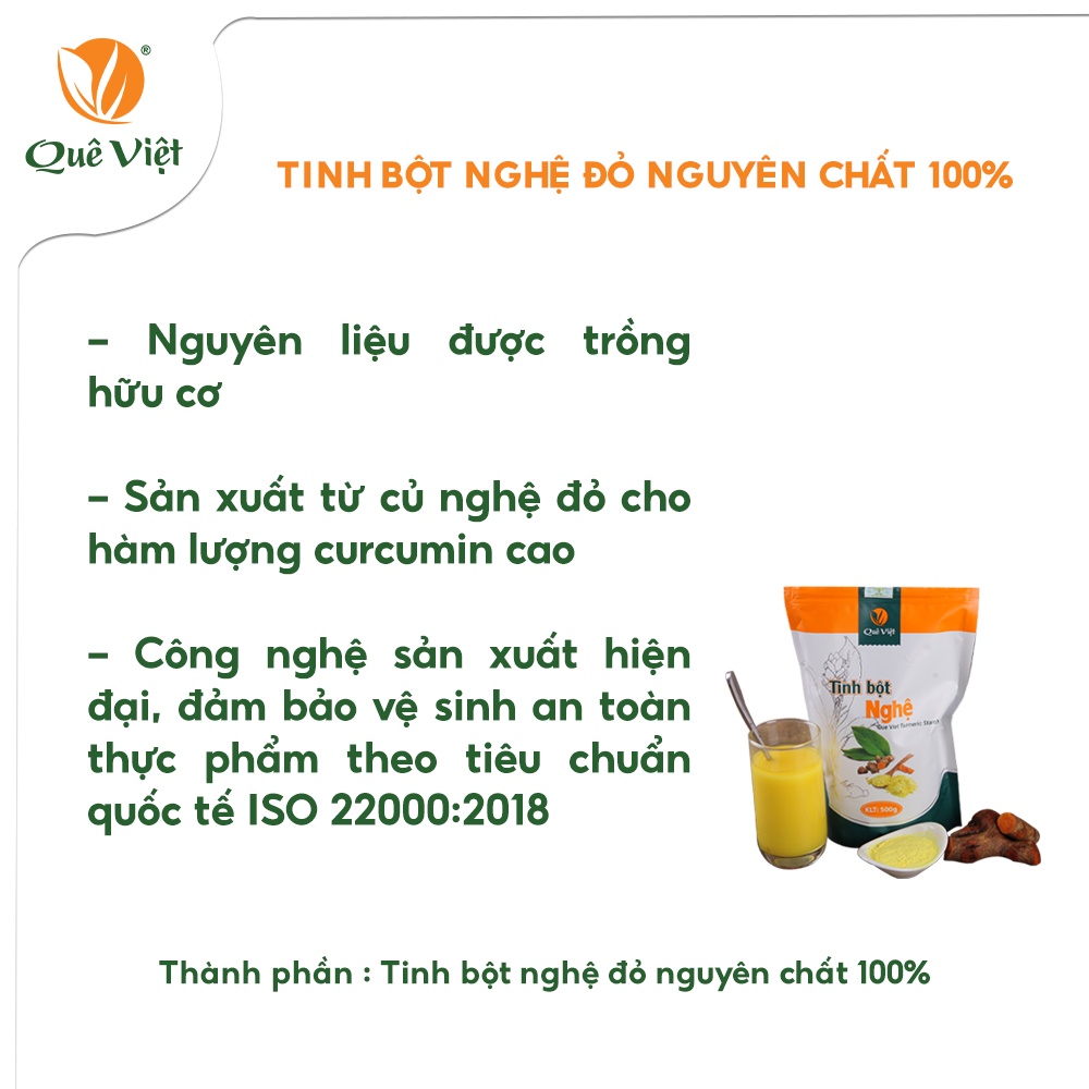 Tinh bột nghệ nguyên chất Quê Việt hỗ trợ tiêu hóa, làm đẹp da 500gr