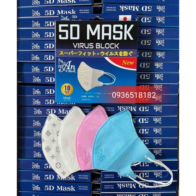 [Giá Sỉ] Hộp khẩu trang 5D An mask nhiều màu quai thun 10 cái