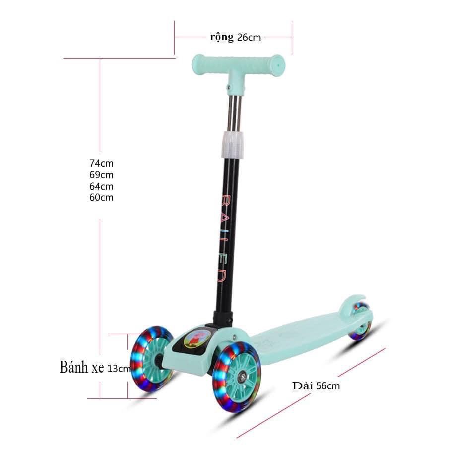 Xe Scooter có bánh xe phát sáng. Phù hợp cho bé trai và bé gái. Màu hồng, xanh