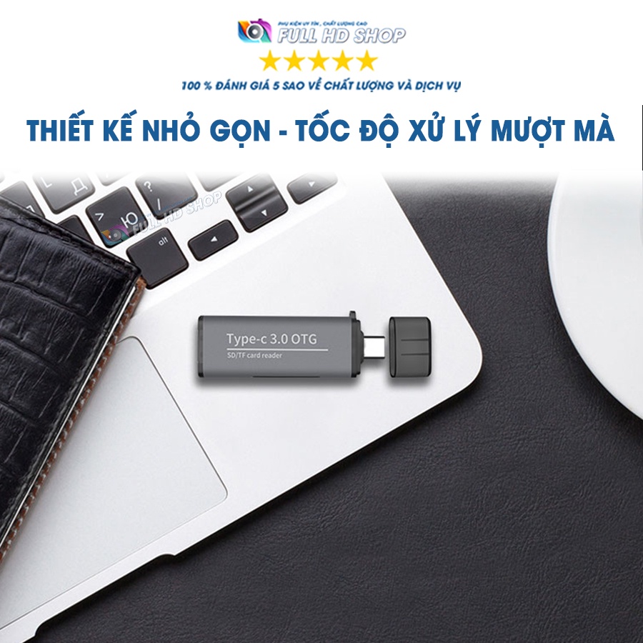 Hub Chuyển Đổi Type C sang USB 3.0 Tích hợp Đầu đọc thẻ SD/Micro SD chân Type C - Full HD Shop Mã HD09