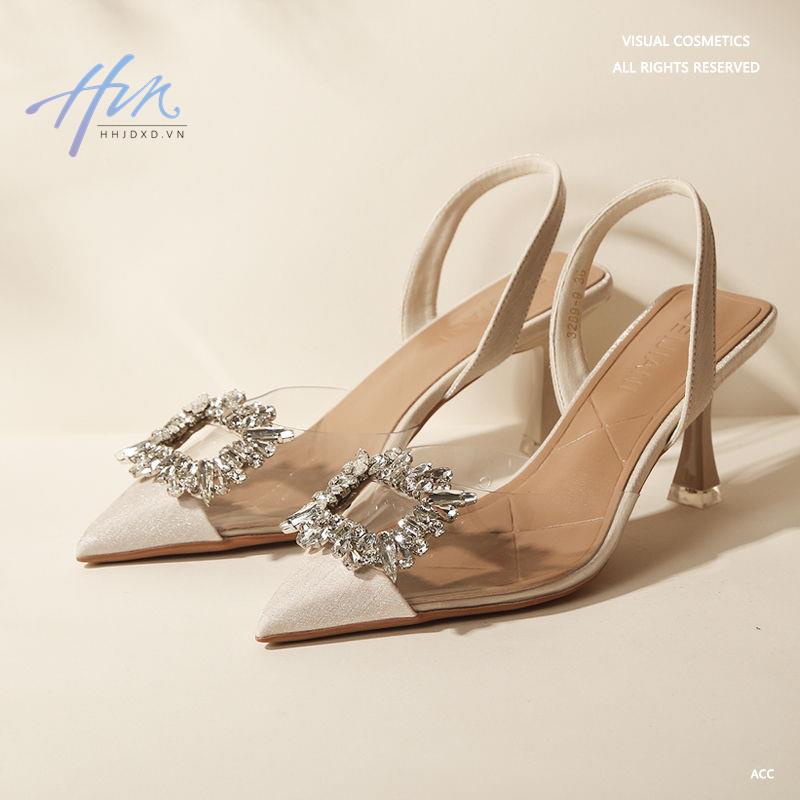 Giày Sandal Cao Gót Mũi Nhọn Quai Trong Suốt Đính Đá Sang Trọng Thời Trang Mùa Hè Dành Cho Nữ