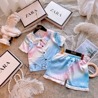 BỘ PIZAMA LỤA HOẠ TIẾT CHO BÉ