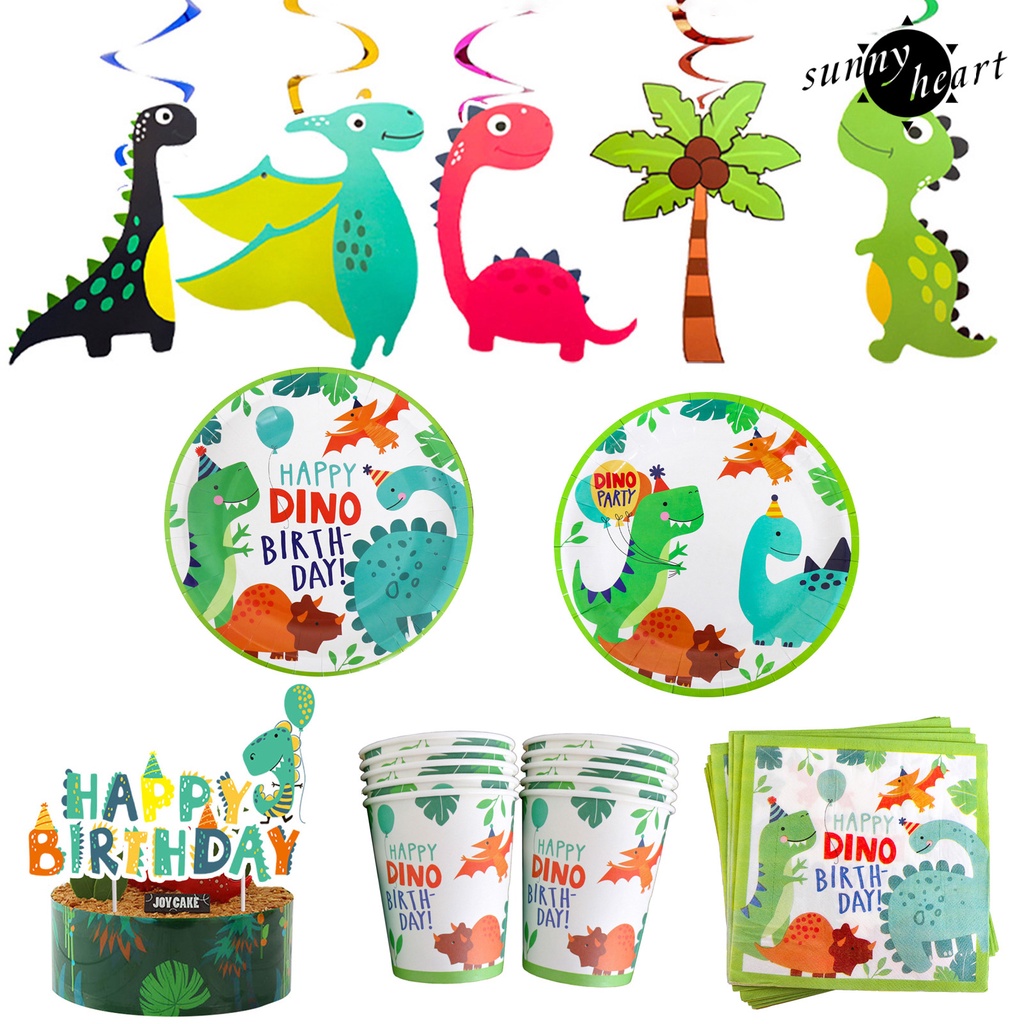 Set 1 Bộ Khăn Trải Bàn Ăn Sử Dụng 1 Lần In Họa Tiết Khủng Long Hoạt Hình Tiện Dụng Cho Tiệc Cưới