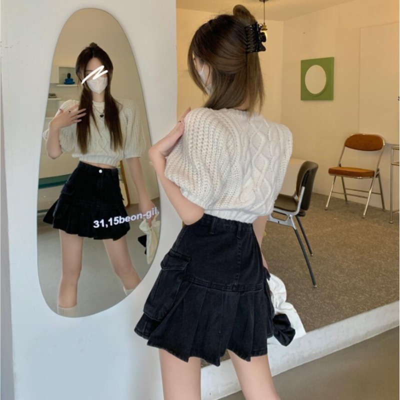 ZHELIHANGFEI Chân Váy Denim Chữ a Xếp Ly Lưng Cao Thời Trang Mùa Hè Cho Nữ