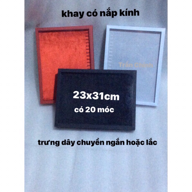 khay nhung có nắp trưng dây chuyền 23x31cm, có 3 màu đỏ,trắng,đen