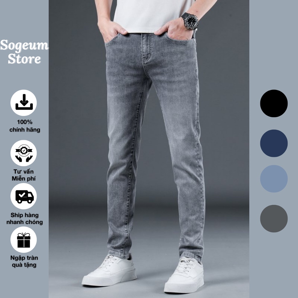 Quần jean nam skinny màu xám tro, quần bò co giãn 4 chiều slimfit chất vải bò cao cấp Sogeum