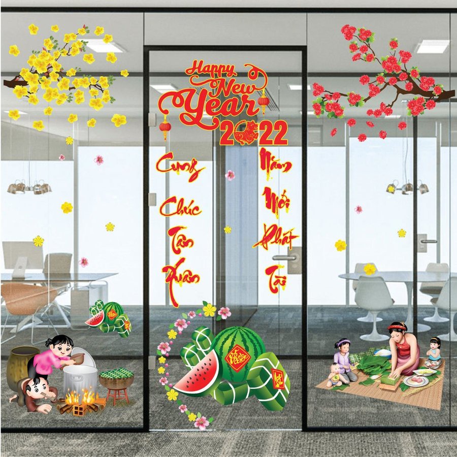 Combo decal trang trí tết Nhâm Dần An Khang 2022 - Decal trang trí nhà, văn phòng, cửa hàng