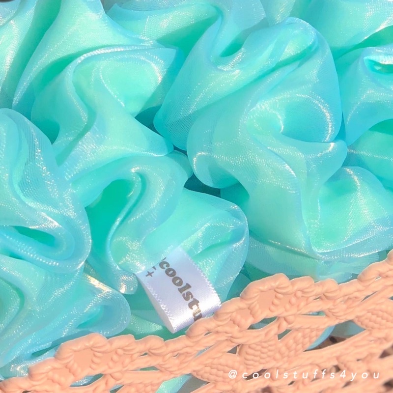 Buộc Tóc Scrunchies Thiết Kế Voan 2 Lớp Vải Phối Màu TURQUOISE🍃NGỌC LAM