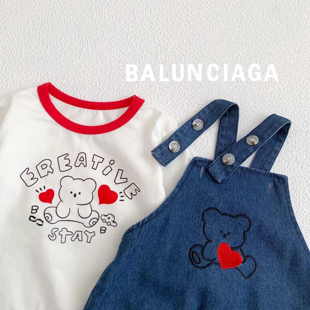 Bộ Áo Liền Quần Denim Tay Dài In Hình Gấu Dễ Thương Thời Trang Thu Đông Cho Bé Từ 0-2 Tuổi