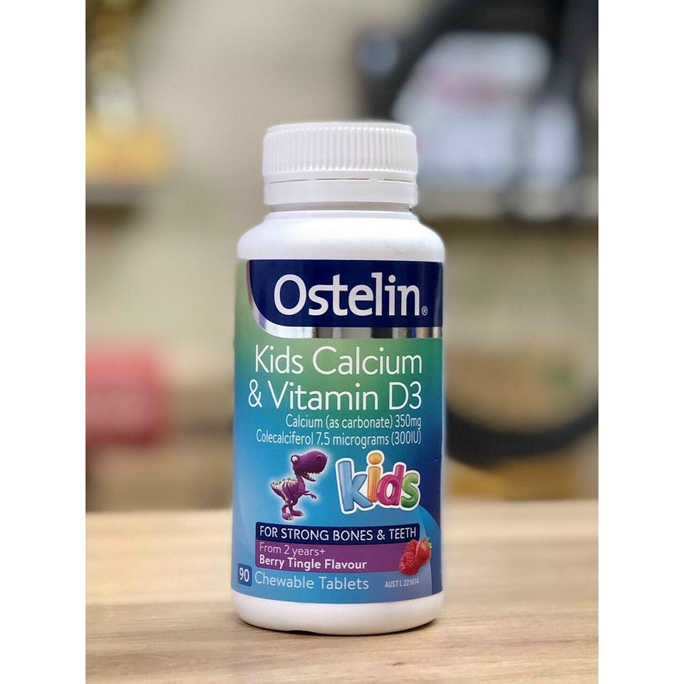 Canxi Kết Hợp D3 Khủng Long Cho Bé Ostelin Kids Milk Calcium Úc (90viên) (Date T2/2024)